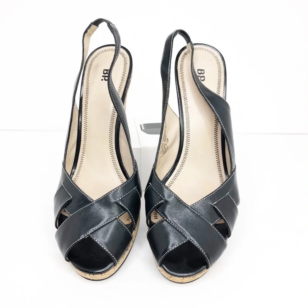 𝅺BP Black leather Belize Lea caulk wedge sandals